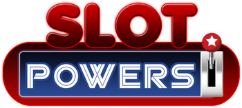 Slot Powers Casino online logo with bold red and blue lettering featuring a slot machine lever known for slots tournaments and casino promotions.